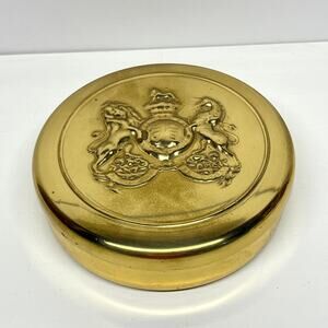 Vintage Solid Brass Trench Art Style Tobacco Jar with Raised English Crest